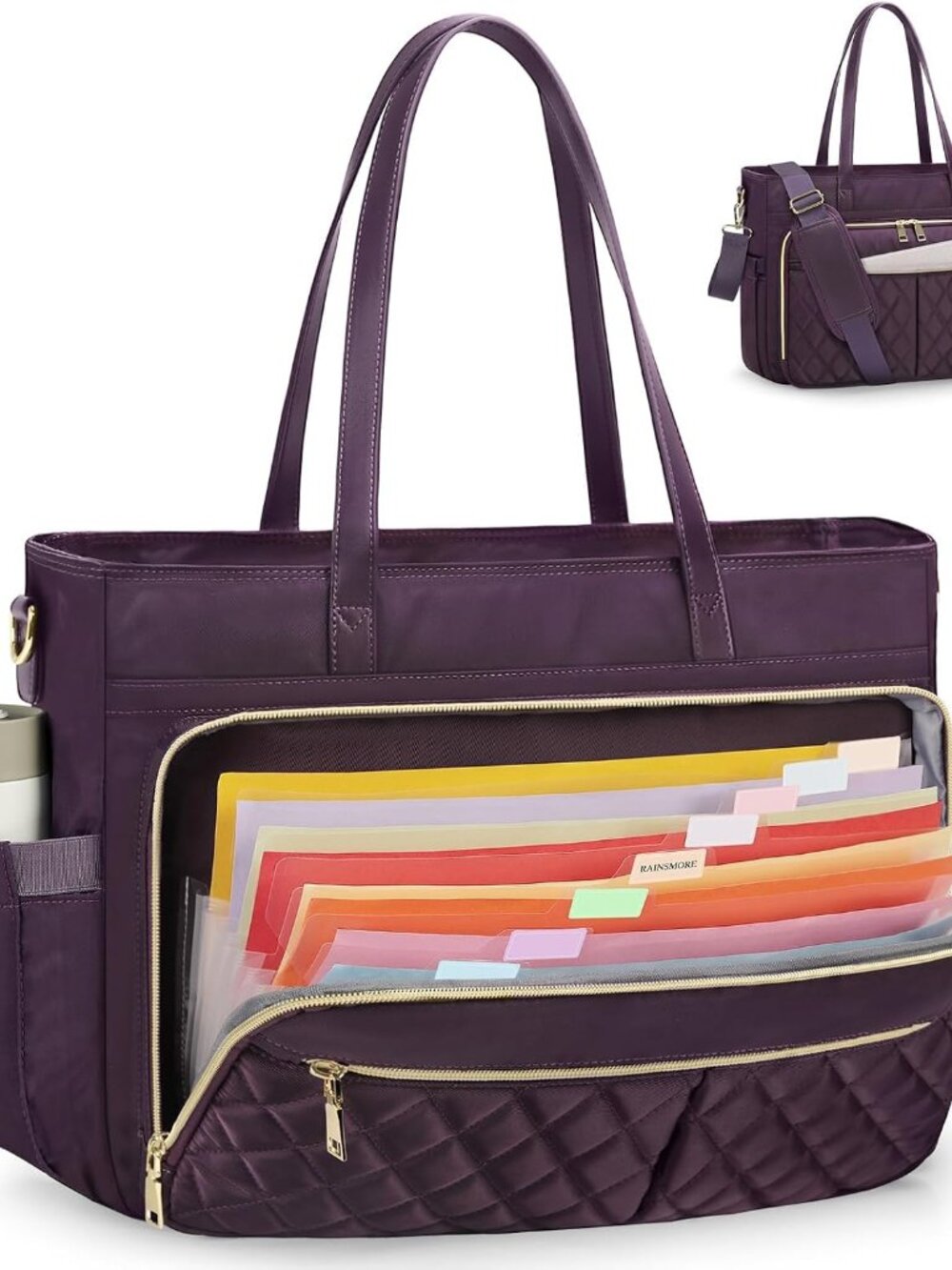 Teacher Tote Bag 15.6 Inch Laptop Bag for Women Work Bag with Large Cup Holder N